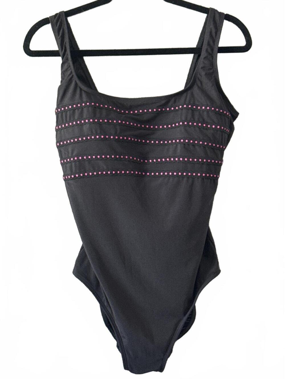 Inches Away Black One-Piece Swimsuit with Pink Accents Size 12